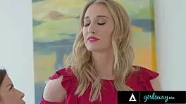 In this Girlsway scene, Alexis Fawx's exhibitionist babes team up to hard bang her.