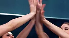 In this Girlsway scene, Alexis Fawx's exhibitionist babes team up to hard bang her.