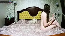 Horny Skinny Teen Masturbates with Dildo in Close-Up Voyeur Video