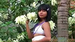 Tobie Teen 18+ Fingers Her Pussy in Garden Outdoor Solo Session with Small Tits.