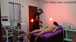 My spa client gets horny and fucks the masseur.