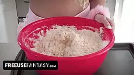 Charming Girl Prepares Meal in Kitchen During Livestream Fantasy