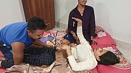 Young Indian teen sucks in threesome!