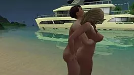 Wild blonde drains my nuts on the beach