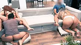 two hot couples with sexy college latinas getting pounded