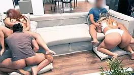 two hot couples with sexy college latinas getting pounded