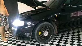 Redhead Teen 18+ Gives Blowjob To Tattooed Asian In Car Threesome