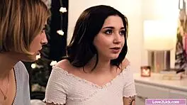 teen babe explores stepsis's hairy pussy with tongue