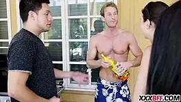 Feeling the intense pleasure of big cocks at summertime BBQ