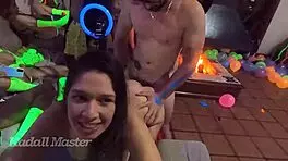 Intriguing Orgy: Curvy Teens Suck and Fuck in POV Double Action