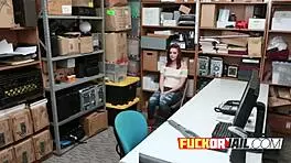 hardcore sex in the office with milf redhead thief