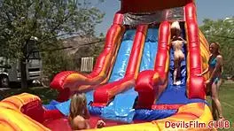 Group of lesbians strapon fuck outdoors