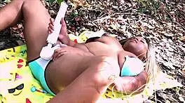 Nina Rivera enjoys playing with toys in the woods