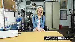 Petite Blonde Babe Bent Over Chair in Casting Doggystyle