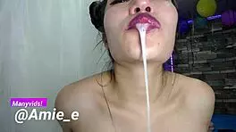 Slut Collecting Saliva While Deepthroating Double-Ended Dildo for Fetish