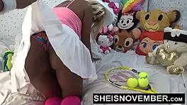 Msnovember Has Tightest Ebony Brown Booty In The World And Young 18+ Cute Slut Needs Big Ass Hole Fingering Bending Over During Upskirt Closeup Fetish With Oil In Her Asshole By Sheisnovember