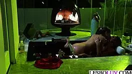 Hot teen gal intensely seduced by lesbian stepmom's pussy licking