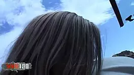 petite blonde gets fucked by an old pervert in the woods.