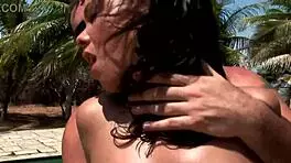 two slutty teen 18+ girls get bent over in the pool, riding cocks and sucking while fingering anals