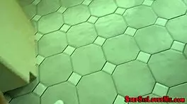 Hot teen brunette gags on monster cock