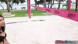 This little teen is bent over for doggystyle with monster cock