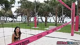 This little teen is bent over for doggystyle with monster cock