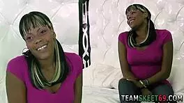 Ebony teen 18+ receives intense cumshot after blowjob and handjob