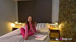 Petite Spanish teen Carolina Lorca traps her dirty study-buddy for a blowjob and doggystyle.