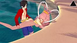 Rufy pounds Shirahoshi's big tits and ass in intense anime sex