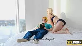 boy drilling stepsister while husband relaxes