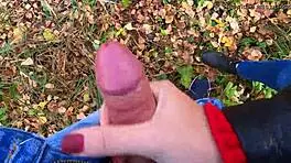 Caught Cute Teen Nata Sweet Giving Risky Public Handjob in Forest