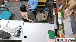 teen thief sucks officer's big cock in the garage for punishment