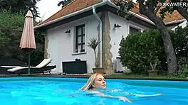 casual-narrative cute blonde mimi cica swimming underwater in pool