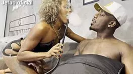 Blonde Milf Sits On Monster Cock For Interracial Blowjob