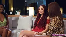 These tattooed teen lesbians swap partners in a hot group sex scene.