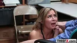 Foxy cutie burglar faces blowjob punishment in garage or prison, hardcore ass fucking for amateurs.