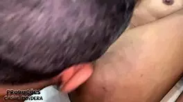 Young Latina teen handles two older men in rough interracial action