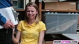 The teen says, 'I'll take your cock instead of punishment for shoplifting.'