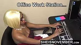 Cute ebony babe meets white boss for pov interview, blowjob discussion, doggystyle amateur interracial chat.