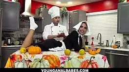 Seasoned with olive oil, chef Nicky Rebel massages Khloe Kapri's ass. Their cooking show turns steamy fast.