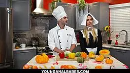 Seasoned with olive oil, chef Nicky Rebel massages Khloe Kapri's ass. Their cooking show turns steamy fast.