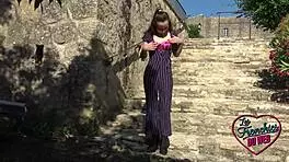 Young student Amandine heads outdoors looking for a naughty fuck with her small tits on display