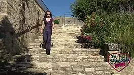 Young student Amandine heads outdoors looking for a naughty fuck with her small tits on display