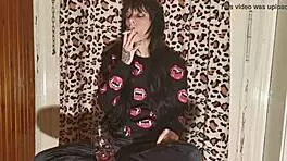 Goth Girl Smokes Cigarette Backstage After Long Day In HD