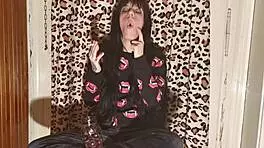 Goth Girl Smokes Cigarette Backstage After Long Day In HD