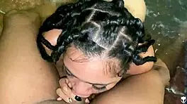 university girls sneaking off for a double blowjob in the jacuzzi, getting all wet and wild.