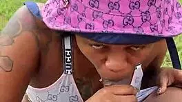 Pretty Petite Ebony Girl Begs For Pocket Change With Outdoor Blowjob