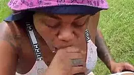 Pretty Petite Ebony Girl Begs For Pocket Change With Outdoor Blowjob