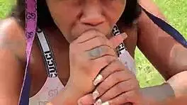 Pretty Petite Ebony Girl Begs For Pocket Change With Outdoor Blowjob