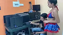 Visit my stepfather at work so he swallows my milk-filled tits and pussy!